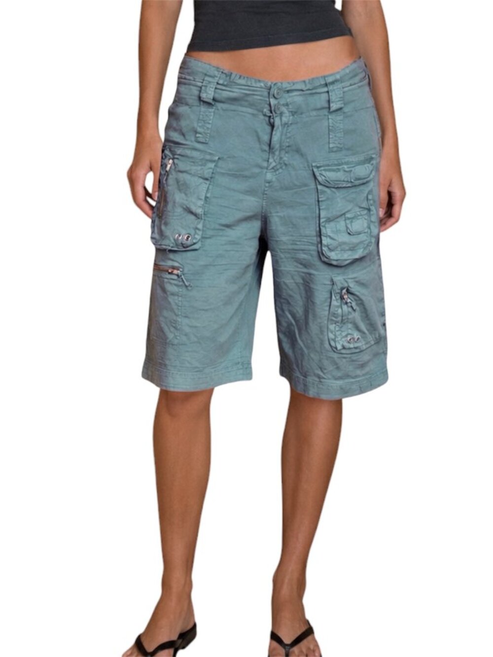 36 Pete & Greta Johnny Was Poplin Cargo Shorts Sage Utility Y2K